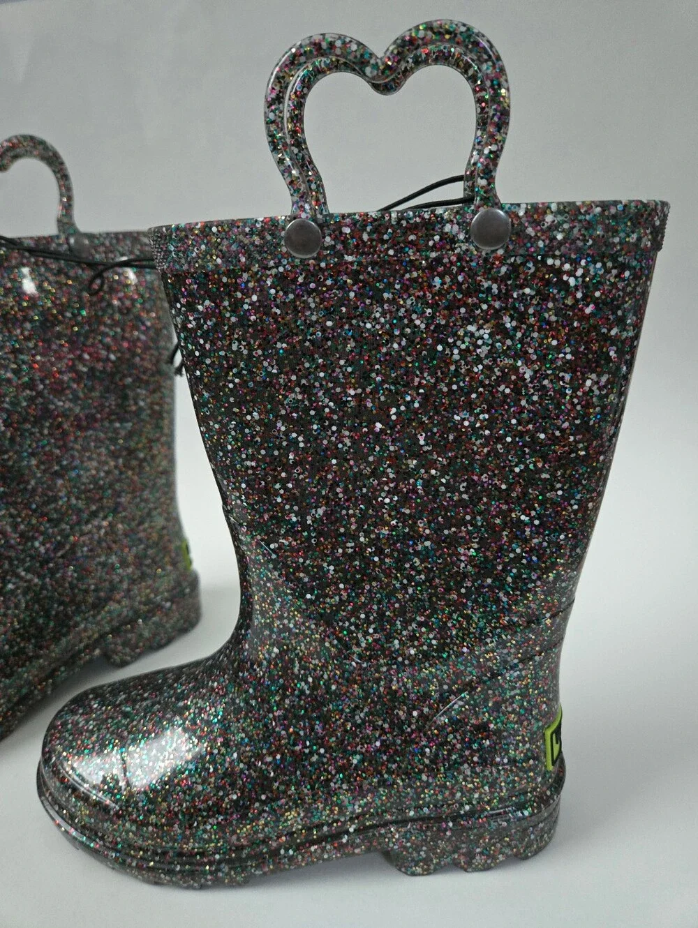 NEW Western Chief Kids Abby Black Glitter Rain Boots Light-Up Waterproof Size 11